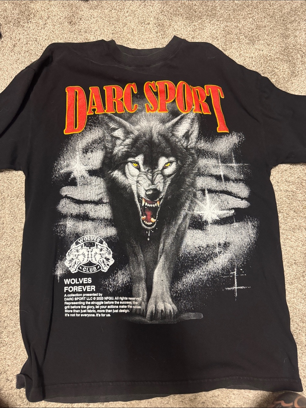 Darc Sport Black Tee with Wolf Graphic and Red Logo